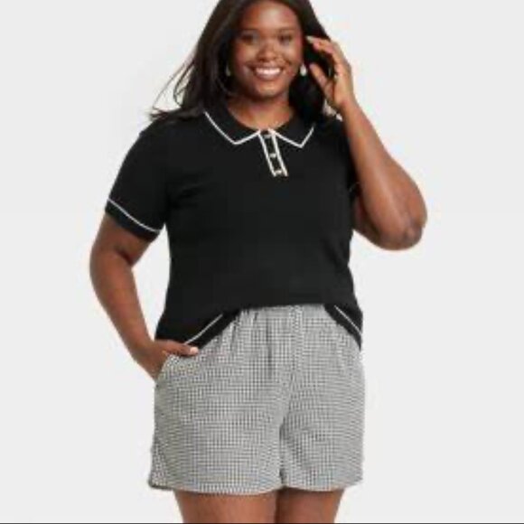 N New Day SZ L Black Viscose Polo Sweater Old Money Quiet Luxury Academia Staple - Picture 2 of 12